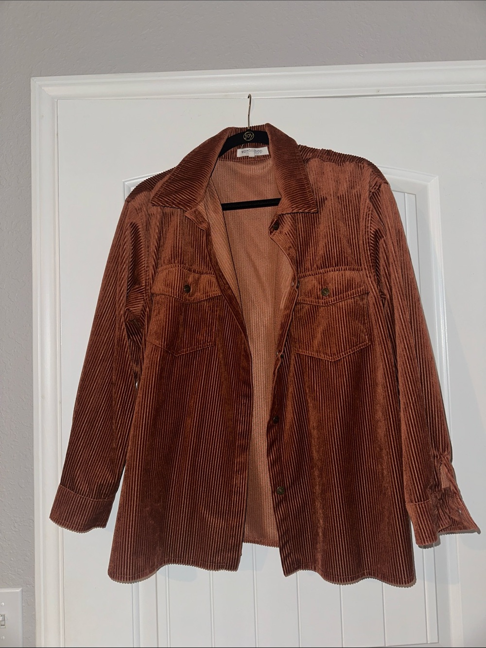Corduroy Button-Front Shirt Jacket - Brown